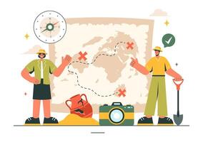 Illustration of Archaeologists Uncovering Ancient Ruins and Treasures in a Flat Cartoon Environment vector