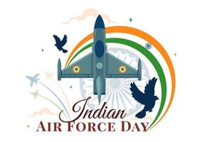 Indian Air Force Day for 8th October with Flag, Jets, and Military in a Flat Design vector