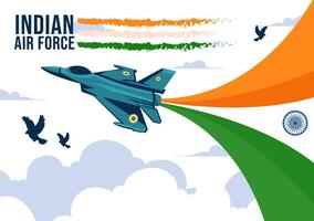 Indian Air Force Day on 8th October with Military Jets and National Flag in Flat Background vector