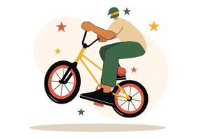 Dynamic BMX Bicycle Illustration Showcasing a Cyclist Performing Stunts in a Colorful Cartoon Environment vector