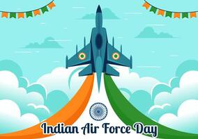 Indian Air Force Day Illustration on 8th October with Fighter Jets and National Flags in Flat Style vector