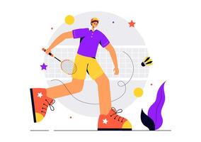 Illustration of a Competitive Badminton Player with Racket and Shuttlecock During a Match on the Court vector