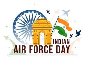 Indian Air Force Day on 8th October with Waving Flag, Military, and Jets in Flat Background vector