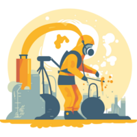 A man in a gas mask is working on a factory png