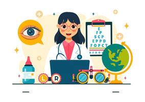 World Sight Day Design for 10 October, Emphasizing Vision Testing, Blindness Awareness, and Eye Health in a Cartoon Background vector