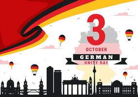 Artwork Celebrating German Unity Day on October 3rd with National Flag and Iconic Structures in Flat Design vector