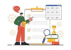 Quiz Paper Illustration with Digital Exam, Answer Sheets, and Survey in Flat Cartoon Background vector
