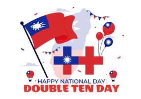 Illustration of Double Ten National Day on October 10 with Taiwan's Flag and Colorful Balloons in a Joyful Flat Background vector