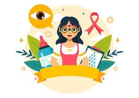 World Sight Day 10 October Illustration Highlighting Vision Check, Blindness Prevention, and Visual Impairment in a Flat Cartoon Background vector