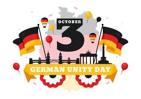 October 3rd German Unity Day Illustration Featuring the Germany Flag and Historic Landmarks in a Holiday Flat Style vector