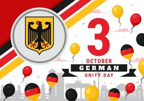 Illustration for German Unity Day on October 3rd with the Germany Flag and Iconic Monuments in a Flat Style Design vector