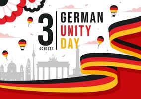 Flat Style Illustration for German Unity Day on October 3rd Featuring Germany's Flag and Landmarks for the Holiday vector