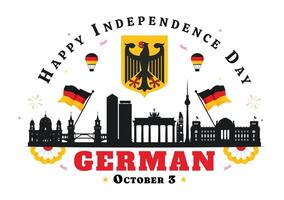 Flat Style Illustration for German Unity Day on October 3rd with Germany's Flag and Recognizable Landmarks vector