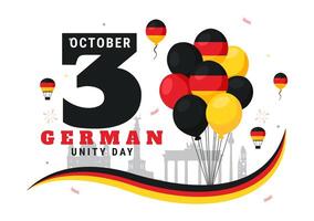 Graphic for German Unity Day on October 3rd with National Flag and Major Landmarks in a Playful Flat Style vector