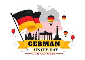 German Unity Day Celebration Illustration with Germany Flag and Historical Landmarks in Flat Style Background vector