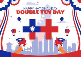 Taiwan's October 10 Double Ten National Day Illustration with Waving Flag and Colorful Balloons in a Fun Background vector