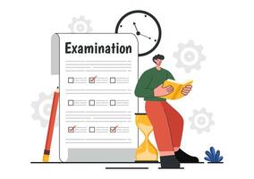 Online Assessment Illustration with Examination Sheets, Quiz Forms, and Surveys in Flat Style vector