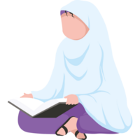 A woman in a hijab sitting on the floor reading a book png