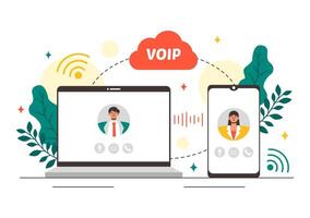 Illustration of VOIP Network Technology with Telephony and Internet Call Features vector