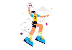Illustration of a Handball Player in Action Scoring a Goal During a Match vector