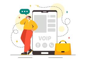 Voice Over Internet Protocol or VOIP Design with Network Telephony in Flat Style vector
