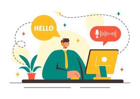 Flat Style VOIP System Illustration with Telephony Scheme and Network Software vector