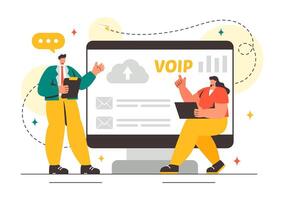 VOIP Communication Protocol Illustration with Network Telephony in Flat Design vector