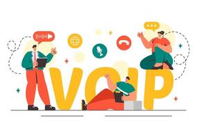 Illustration of VOIP Communication Software and Telephony Scheme in Flat Design vector