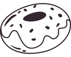 A donut is shown in a black and white drawing png