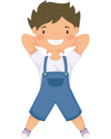 A boy in overalls is standing with his arms crossed png