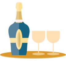 A bottle of champagne and two glasses on a tray png
