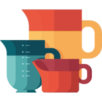 A set of measuring cups and a pitcher png