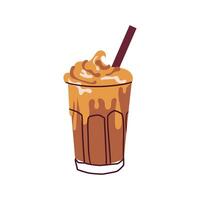 illustration hand drawn style. Hot or cold coffee beverage with cute doodle decoration. Espresso, americano cup, cappuccino and latte in glasses. vector