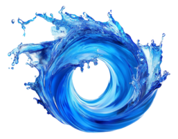 Dynamic blue water splash creating a swirling wave pattern, transparent png