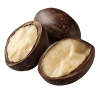Freshly harvested fruits with a hard shell and creamy inner flesh, transparent png