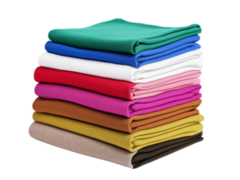 Colorful stack of fabric sheets displayed neatly on a white background, transparent png