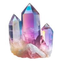 Vibrant quartz crystals illuminated by sunlight in a natural display, transparent png