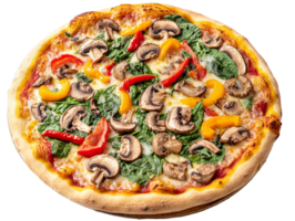 Delicious vegetable pizza topped with mushrooms and bell peppers, transparent png
