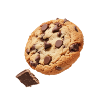 Chocolate chip cookie with a piece of chocolate on a white background, transparent png