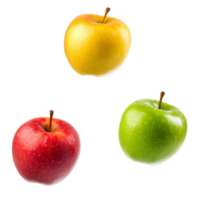 Varieties of apples displayed on a white background for fresh produce, transparent png
