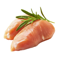 Fresh uncooked chicken breasts with herbs on a plain background, transparent png