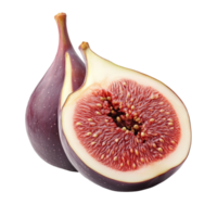 Fresh figs displayed whole and halved on a clean background, transparent png