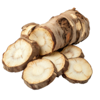 Freshly sliced root vegetable displayed on a white background, transparent png