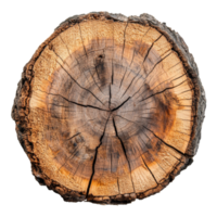Tree trunk cross-section showing rings and texture, transparent png