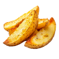 Crispy golden potato wedges arranged on a white background, transparent png
