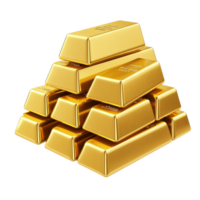 un apilar de reluciente oro barras arreglado pulcramente en un brillante superficie, transparente png