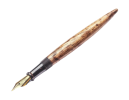 Elegant wooden pen with golden nib displayed on a white background, transparent png