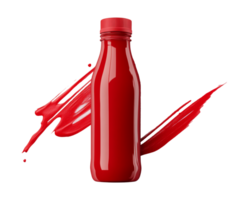 Red bottle with vibrant paint splashes creating an artistic effect, transparent png