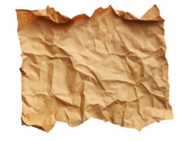 Crumpled brown paper sheet on a white background ready for use, transparent png