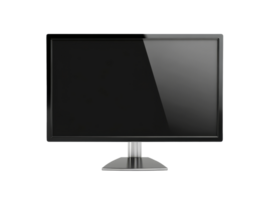 Modern black monitor on a silver stand in a minimalist setting, transparent png